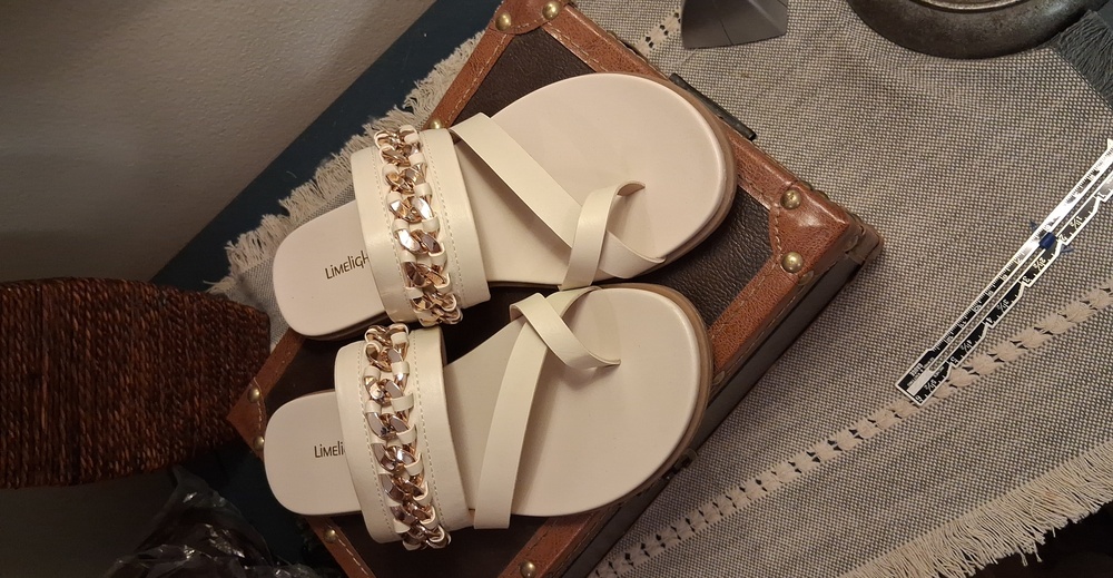 Limelight Cream Sandals with Gold Chain Accents